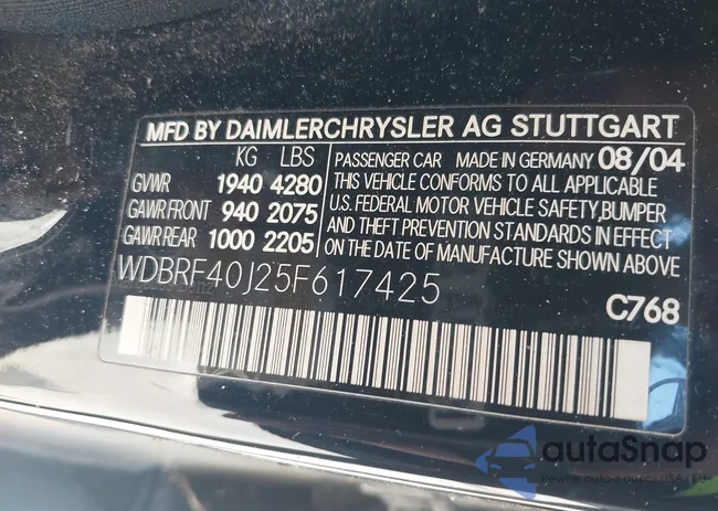 WDBRF40J25F617425: 43173293