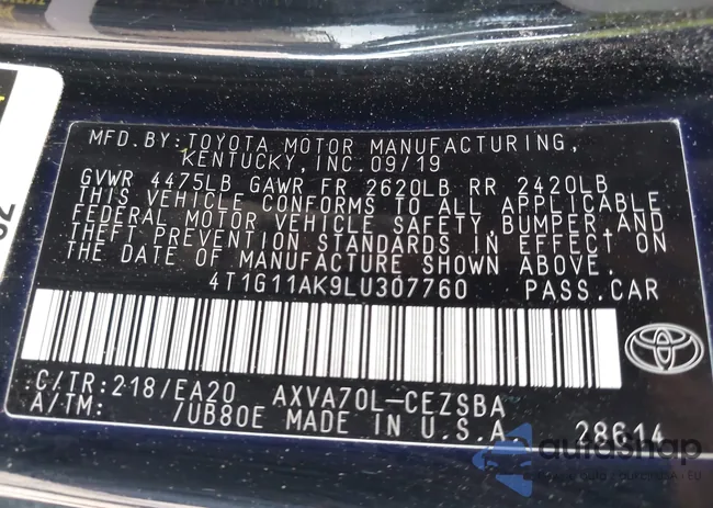 4T1G11AK9LU307760: 43173406