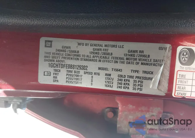 1GCHTDFE0B8129302: 43172645