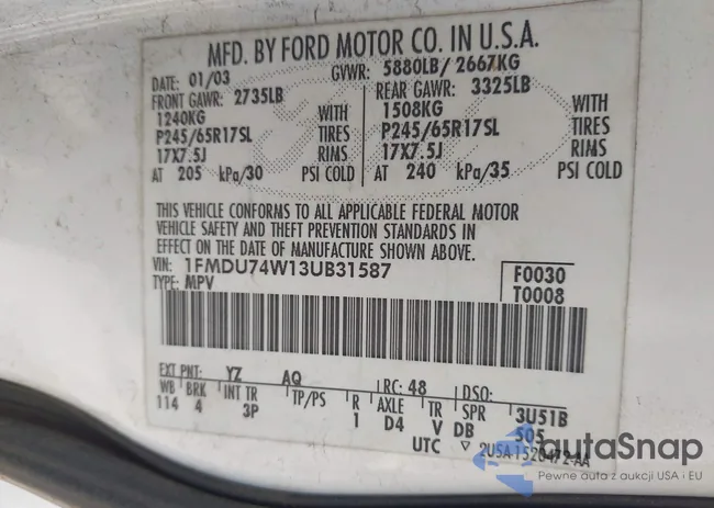 1FMDU74W13UB31587: 43172910