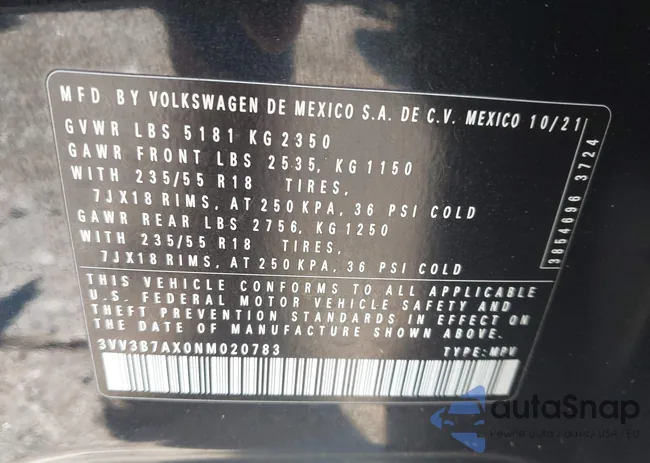 3VV3B7AX0NM020783: 43174237