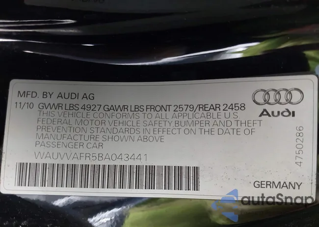 WAUVVAFR5BA043441: 43174336