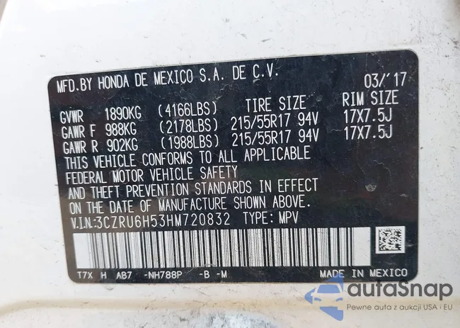 3CZRU6H53HM720832: 43174382