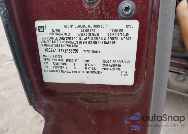 1GCEK19T1XE138050: 43173596