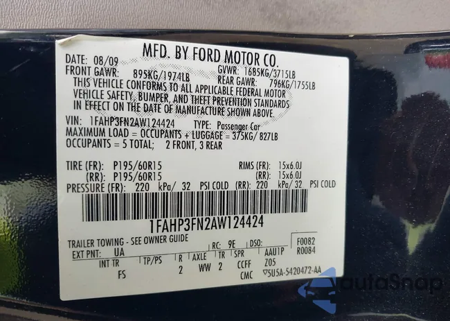 1FAHP3FN2AW124424: 43173813