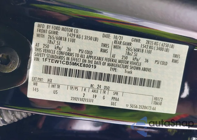 1FTEW1CB5MKE80019: 43173847