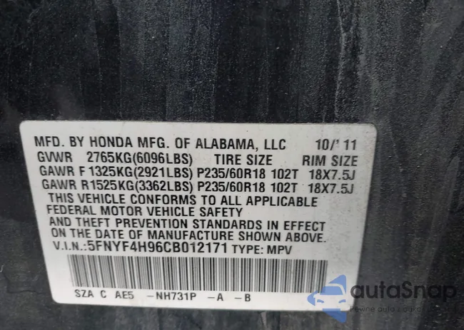 5FNYF4H96CB012171: 43173916