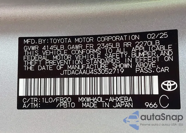 JTDACAAU4S3052719: 43175096