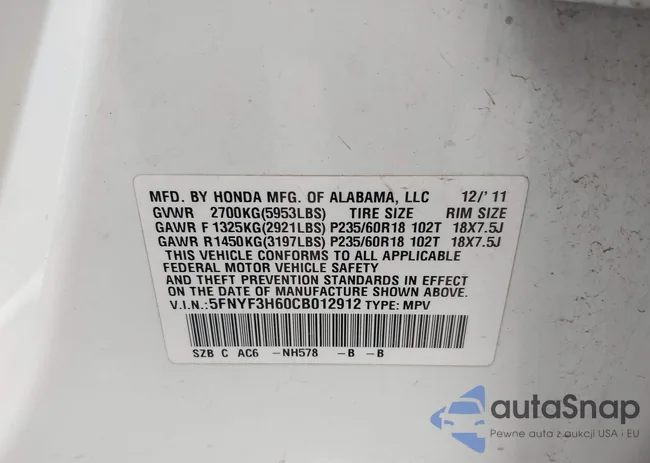 5FNYF3H60CB012912: 43175181