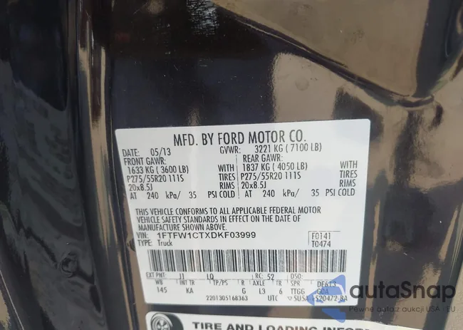 1FTFW1CTXDKF03999: 43175334