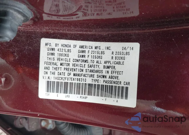 1HGCR2F87EA196310: 43175439