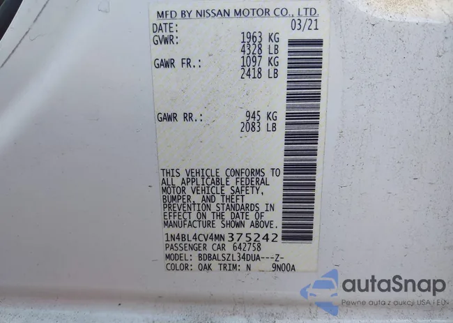 1N4BL4CV4MN375242: 43174828