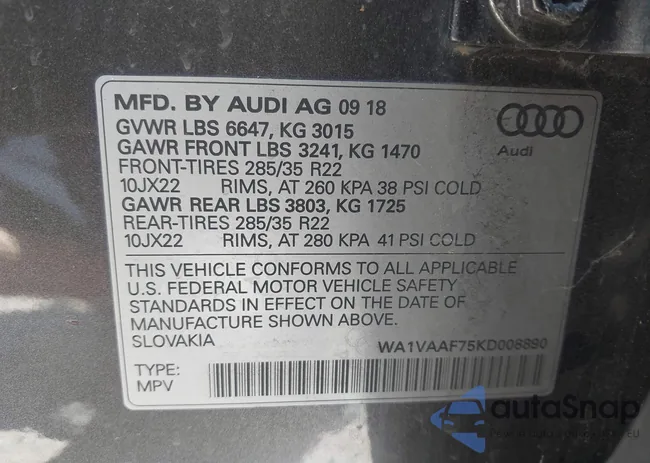 WA1VAAF75KD008890: 43174879