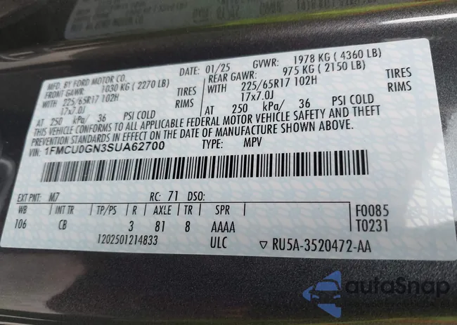 1FMCU0GN3SUA62700: 43174883