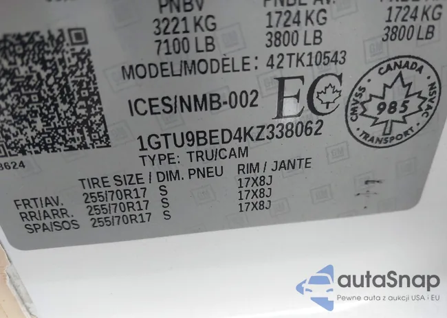 1GTU9BED4KZ338062: 43174929