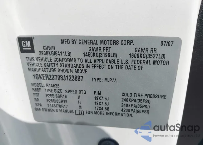 1GKER23708J123887: 43174942