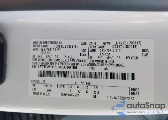 1FTEW1E50KKC90195: 43174954