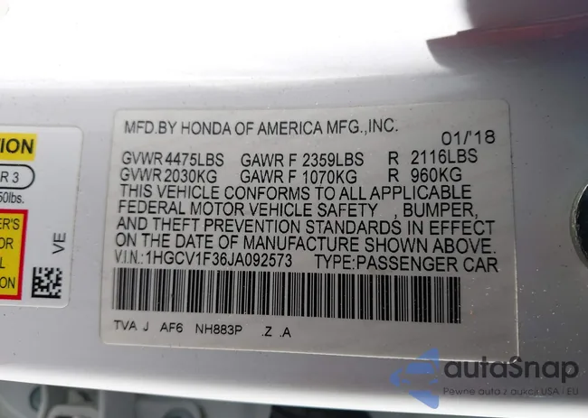 1HGCV1F36JA092573: 43176099