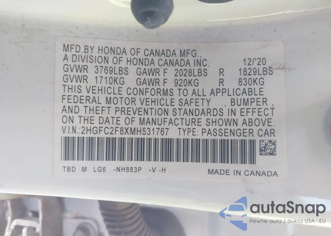 2HGFC2F8XMH531767: 43176122