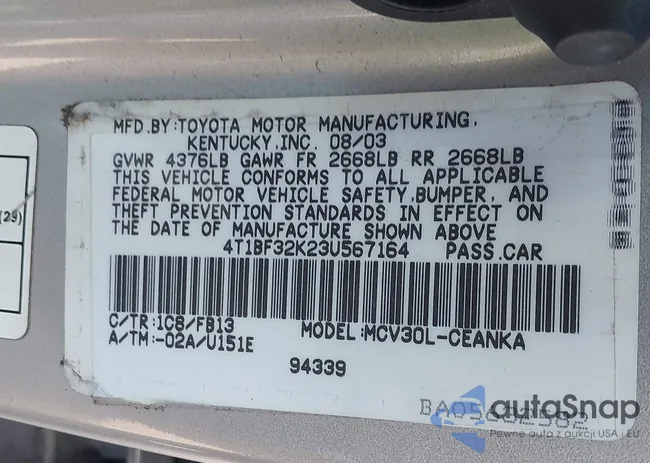 4T1BF32K23U567164: 43176227