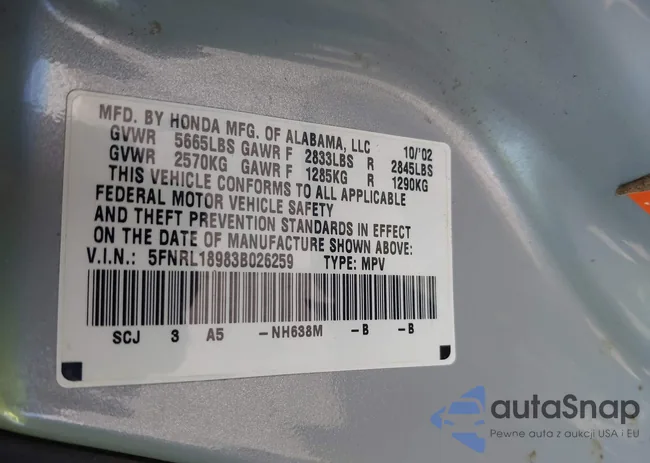 5FNRL18983B026259: 43176390