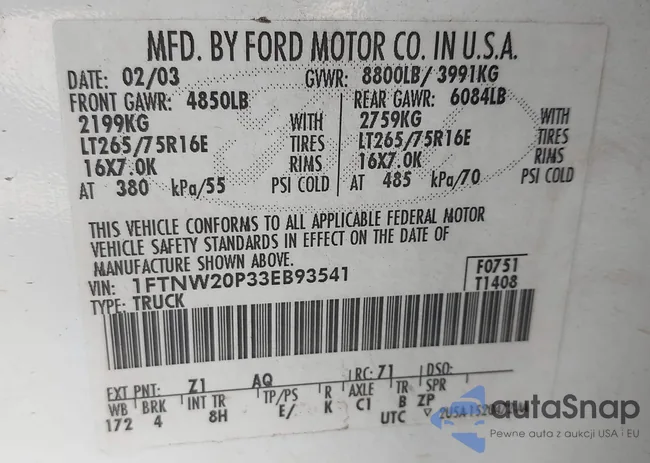 1FTNW20P33EB93541: 43176477