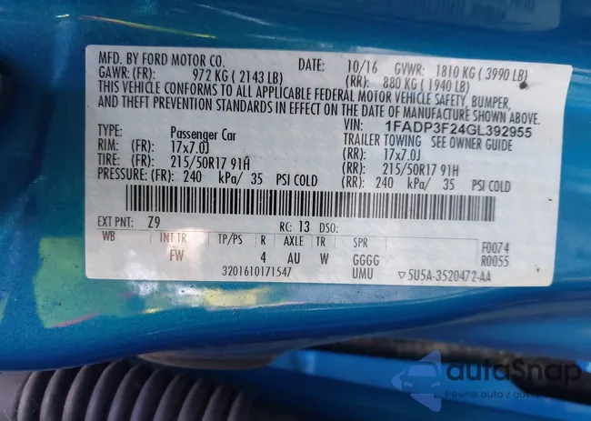 1FADP3F24GL392955: 43176480