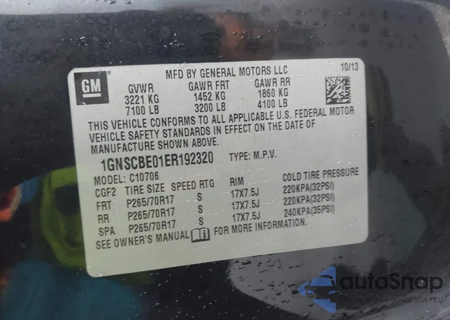 1GNSCBE01ER192320: 43177375