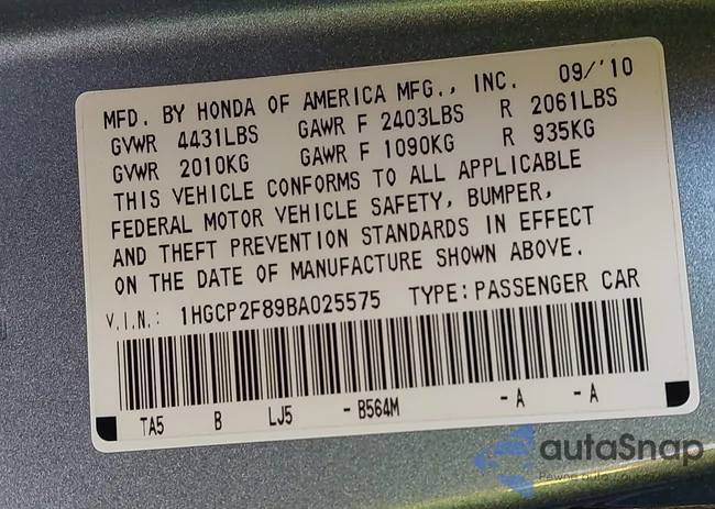 1HGCP2F89BA025575: 43176780