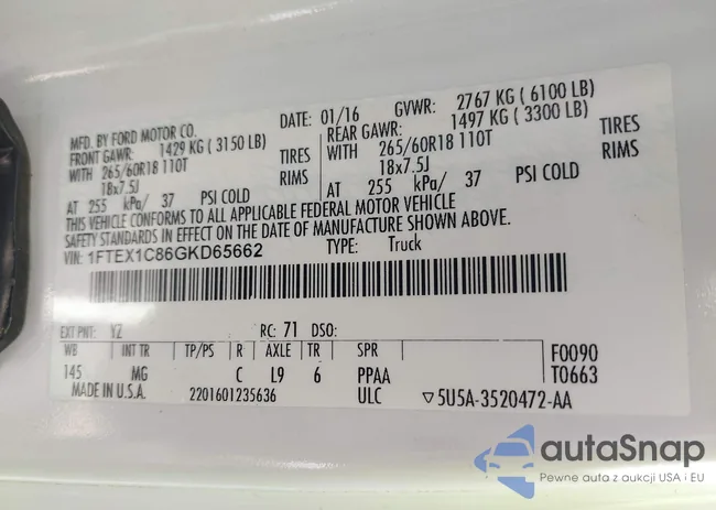 1FTEX1C86GKD65662: 43177984