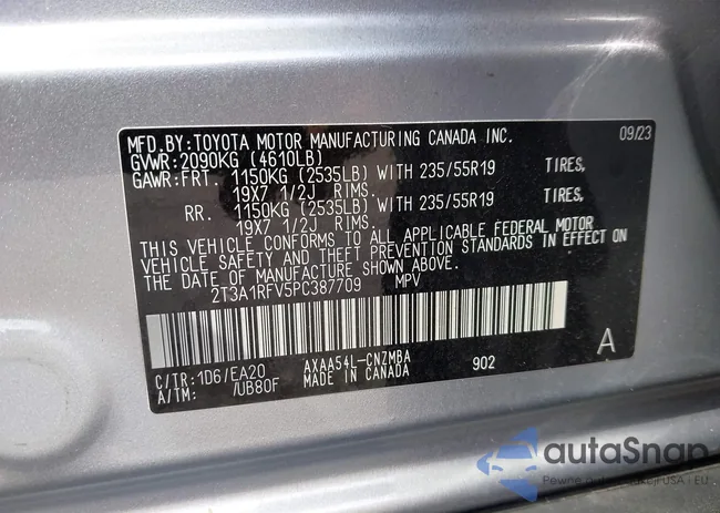 2T3A1RFV5PC387709: 43178037