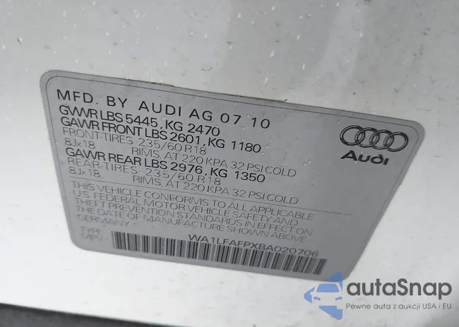 WA1LFAFPXBA020706: 43178190