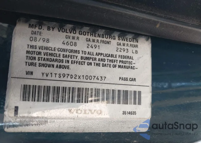 YV1TS97D2X1007437: 43178194