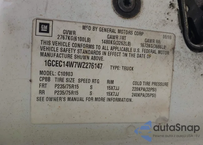 1GCEC14W7WZ276147: 43178277