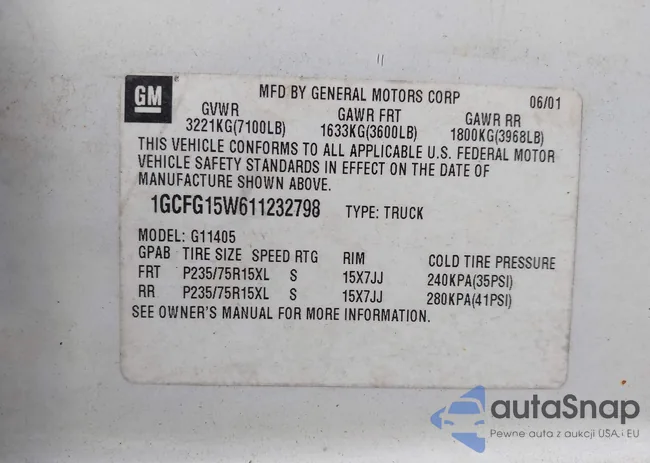 1GCFG15W611232798: 43178280