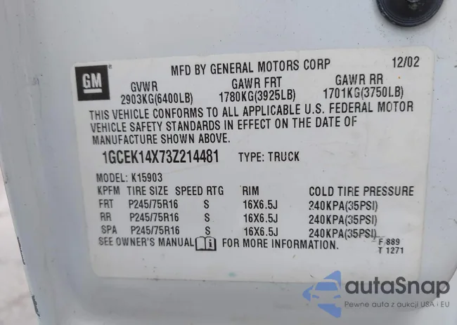 1GCEK14X73Z214481: 43178281