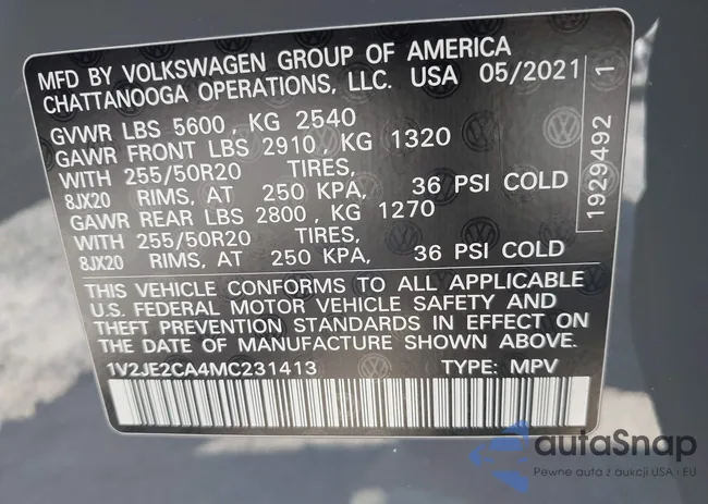 1V2JE2CA4MC231413: 43178377