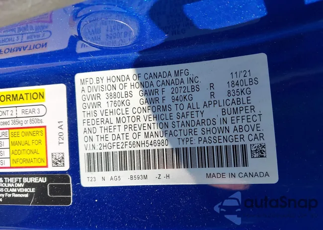 2HGFE2F56NH546980: 43178551