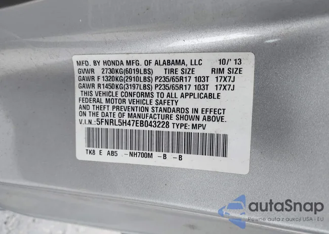 5FNRL5H47EB043228: 43177621