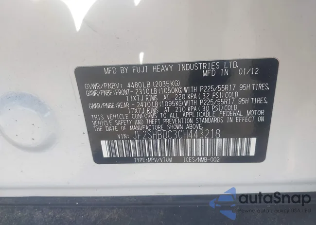 JF2SHBDC3CH443218: 43177702