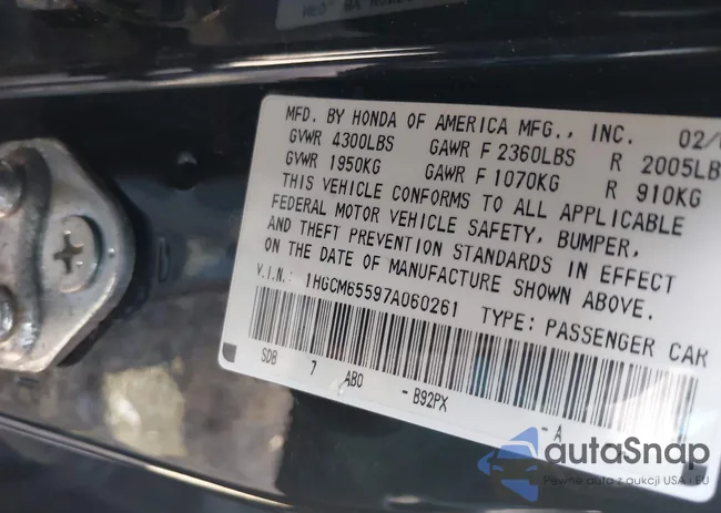 1HGCM65597A060261: 43177809