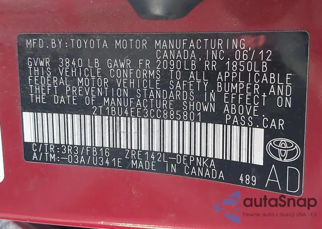 2T1BU4EE3CC885801: 43177877