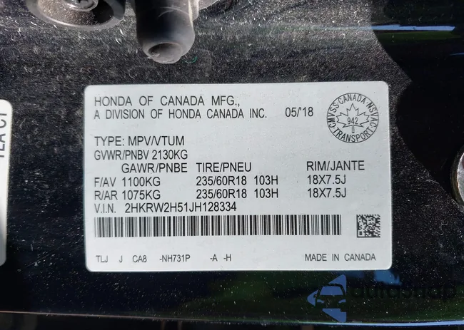 2HKRW2H51JH128334: 43179141