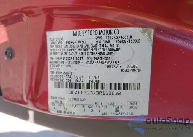 3FAFP313X3R110032: 43179300