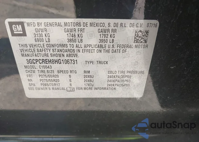 3GCPCREH8HG106731: 43179434