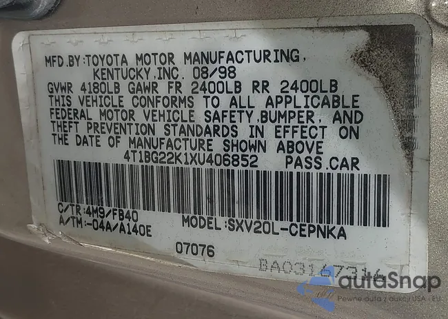 4T1BG22K1XU406852: 43179483