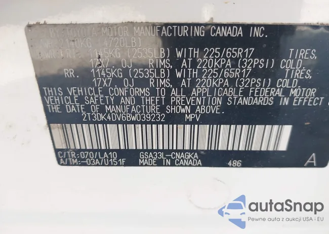 2T3DK4DV6BW039232: 43179567