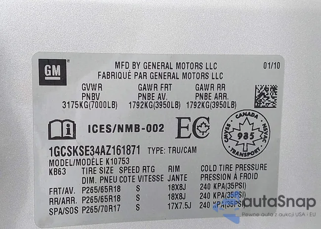 1GCSKSE34AZ161871: 43178694