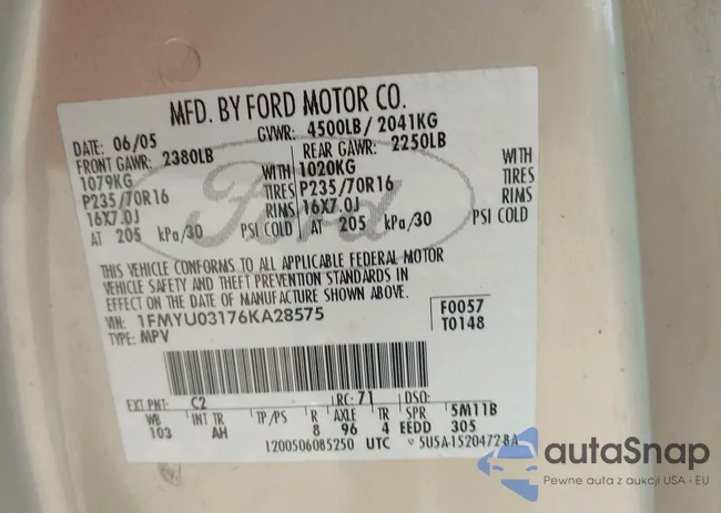 1FMYU03176KA28575: 43178738