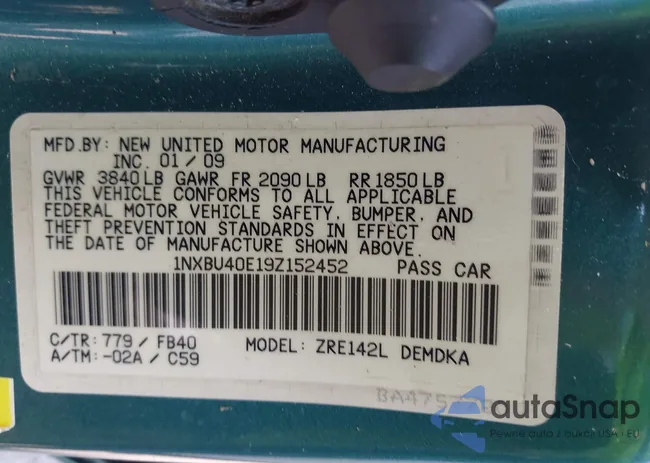 1NXBU40E19Z152452: 43178848